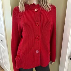 Talbots Festive Red Chunky Knit Cardigan Sweater Medium